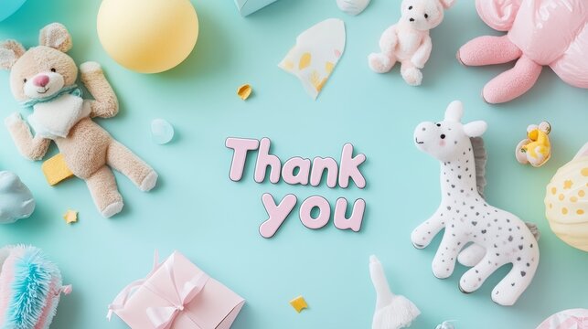 Sweet Baby Thank You Card with Pastel Colors and Adorable Design Featuring "Thank You" Messages Center Stage - Powered by Adobe