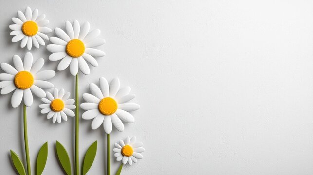 A photostock of a bright daisy chain with white petals and yellow centers, arranged in a circular pattern on a white background. High Quality