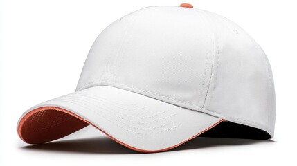 Fototapeta premium A photostock of a clean white baseball cap displayed against a white background, ideal for sports or casual apparel designs. High Quality