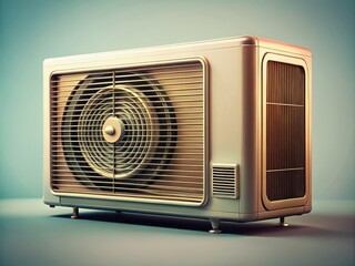 Fototapeta premium Vintage-style air conditioner design blends unique aesthetics with retro charm and modern efficiency, set against a clean backdropâ€”ideal for home decor and renovation endeavors.