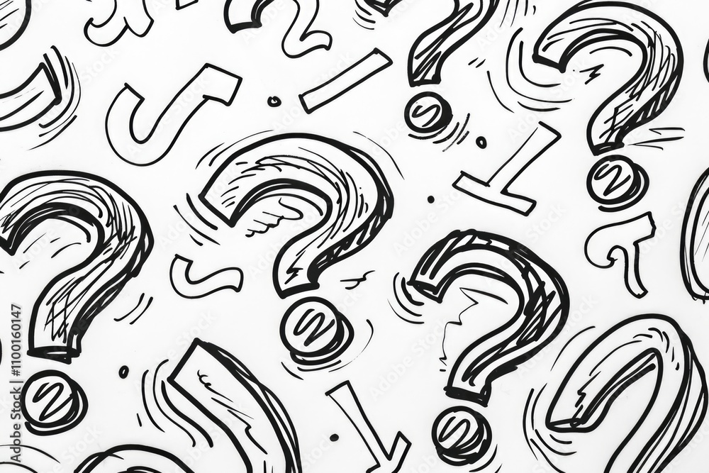 Poster a sheet with multiple question marks, ideal for academic or educational purposes