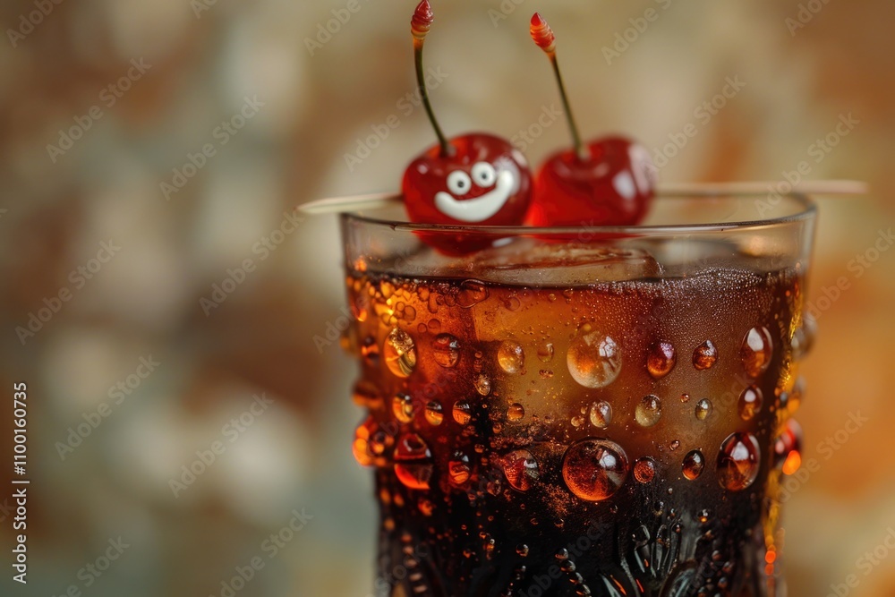 Poster a close-up of a refreshing drink garnished with two cherries