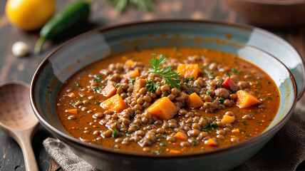 Lentil soup with vegetables and spices