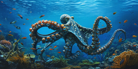 octopus underwater in the ocean Generative AI