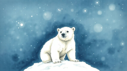 Curious funny Polar Bear Cub in Snowy Winter Wonderland2 © LYADesigner