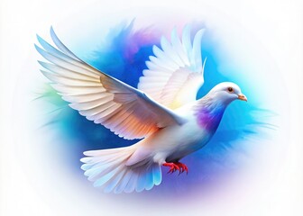 Fototapeta premium White dove on a clear background, representing peace and tranquility. Ideal for nature themes and artistic endeavors in stock photography. Perfect for conveying serene symbolism.