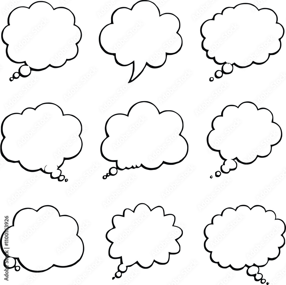 Fototapete blank empty speech and thought bubbles line art bundle vector illustration set