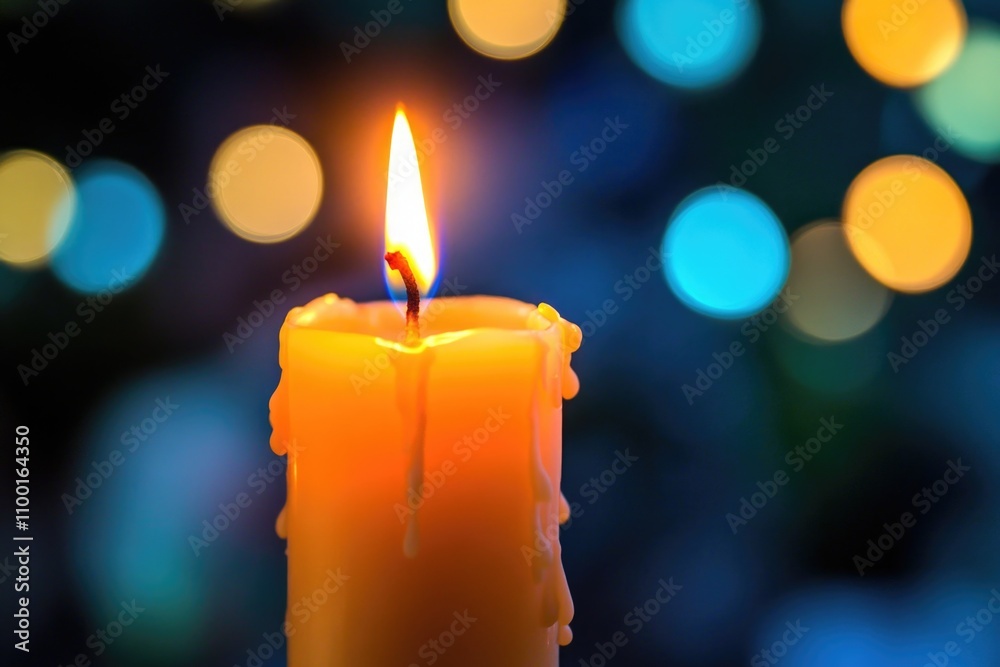 Poster a lit candle with soft focus on the background