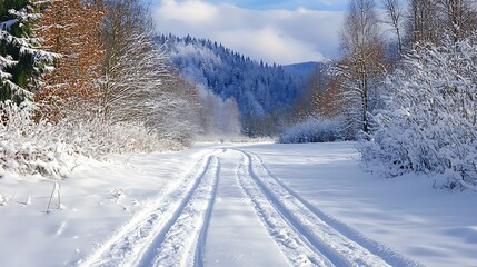 Obraz premium 36. Ski tracks leading into the distance on a wide snowy mountain slope