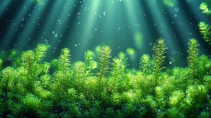 Fototapeta premium Lush aquatic plant life with sunlight streaming through water