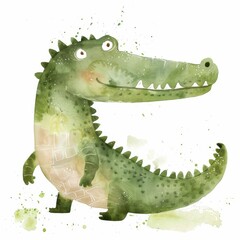 Obraz premium A playful, cartoon-style crocodile character with a friendly expression, perfect for children's illustrations or educational materials.
