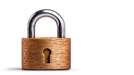 Naklejka premium A photostock of a shiny metallic silver padlock isolated on a clean white background, secure and modern. High Quality