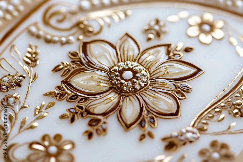 Aufkleber Close-up of intricate traditional Mehndi patterns in a soft monochromatic style.