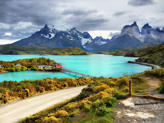 Patagonia National Parks. Torres Del Paine National Park in Chile. Expedition hiking trail view.