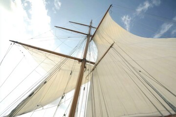 Fototapeta premium A big sailboat sailing on the surface of the sea or lake, ideal for use in travel, adventure or leisure themes