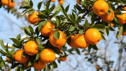 Vibrant Winter Citrus - Snow-Dusted Orange Tree in the Sunshine26