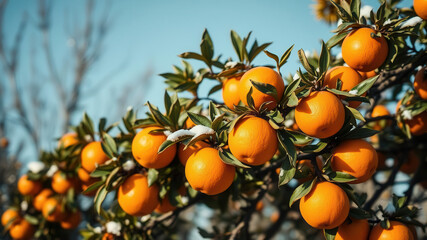 Vibrant Winter Citrus - Snow-Dusted Orange Tree in the Sunshine22
