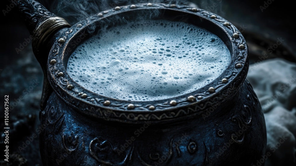 Poster A close-up view of a cup filled with a clear liquid on a table surface