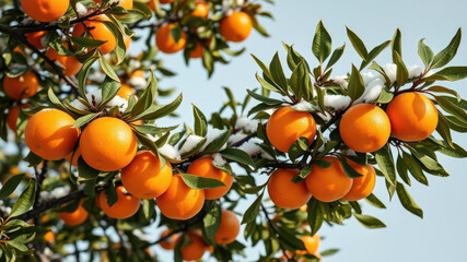 Vibrant Winter Citrus - Snow-Dusted Orange Tree in the Sunshine12