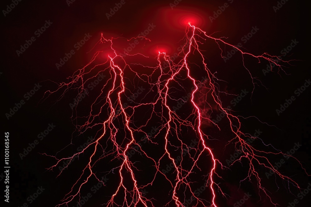 Aufkleber A dark and dramatic image featuring a cluster of red lightning streaks against a black background, perfect for adding a touch of excitement to any design or project