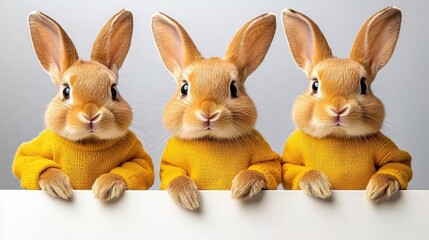 Fototapeta premium A photostock of adorable rabbits dressed in traditional festive outfits, standing on a clean white background, perfect for holiday, cultural, or childrenâ€™s themes. High Quality