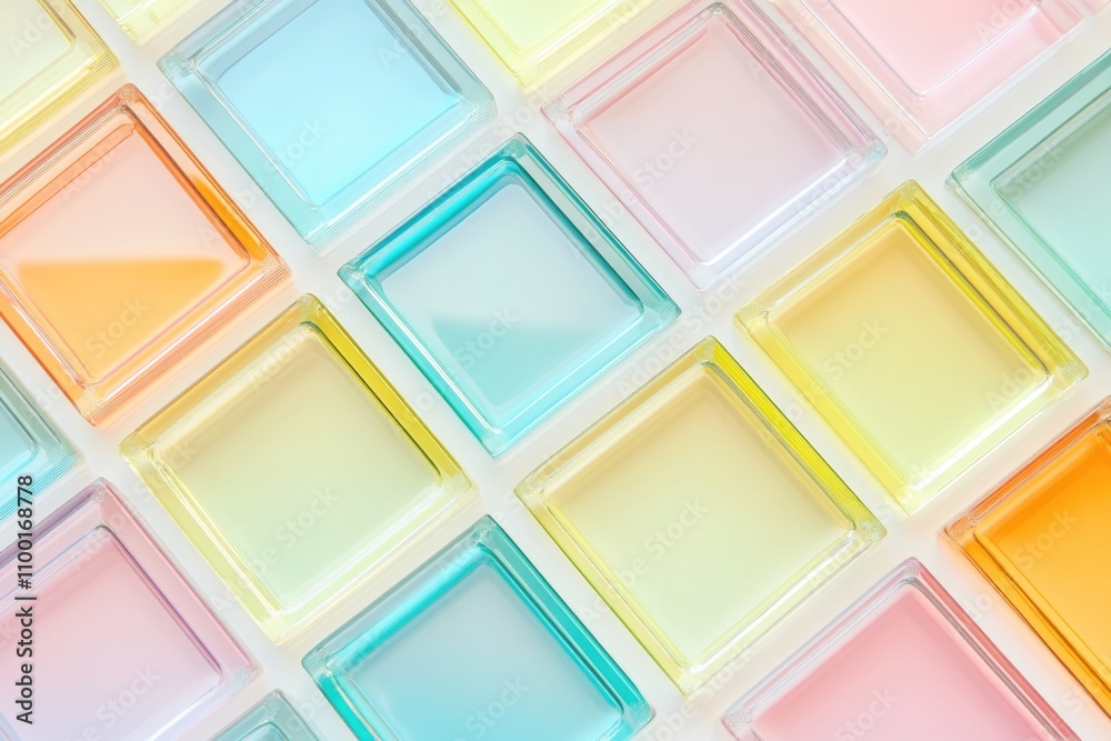 Aufkleber A close-up view of a colorful glass block wall with various colors and textures