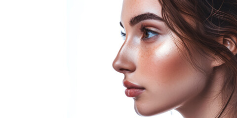 Naklejka premium beautiful young European girl profile close-up Generative AI