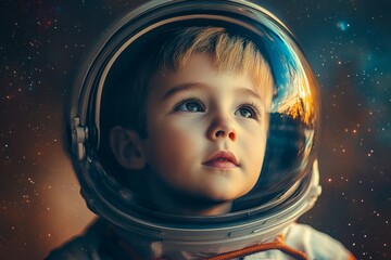  boy astronaut, open space, focus face,