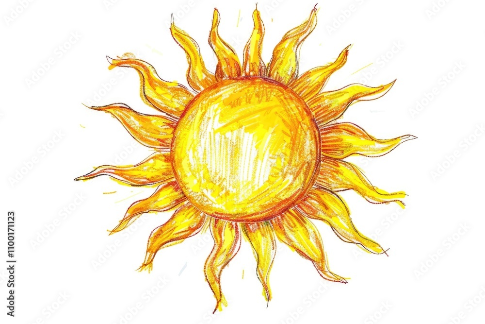 Poster a simple illustration of the sun on a plain white background, suitable for various uses such as desi
