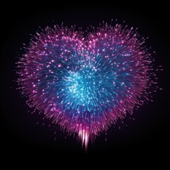 Heart shape colorful fireworks on black background