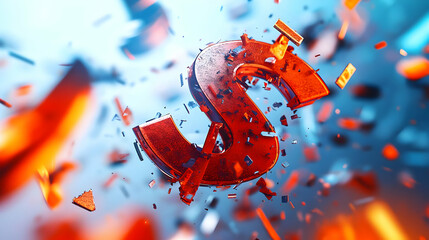Shattering Dollar Sign 3D Illustration