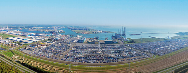 Aerial panorama from electric car industry near Vlissingen in the Netherlands