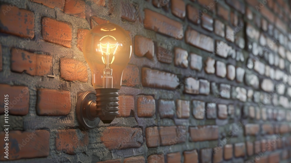 Aufkleber a simple brick wall with a single light bulb illuminating the dark space, possibly used for decorati