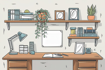 Ilustraci&oacute;n de una habitaci&oacute;n de un estudiante. Generado con IA