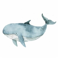 Fototapeta premium A beautifully illustrated watercolor whale, highlighting the grace and majesty of marine life in a serene ocean setting.