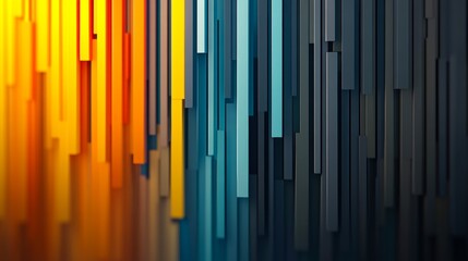 Obraz premium Vibrant vertical lines in a gradient of colors from yellow to blue create a captivating abstract background, Ideal for modern design projects, tech themes, or artistic wallpapers,