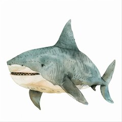 Fototapeta premium A beautifully illustrated shark showcasing its majestic form in a watercolor style, perfect for ocean-themed designs.