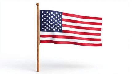 A photostock of the American flag waving gently against a clean white background, ideal for patriotic or national celebration designs. High Quality