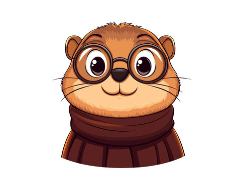 recommend clip art: A cheerful groundhog with glasses and a scarf