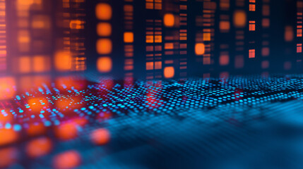 Fototapeta premium Abstract digital technology background with vibrant lines and squares representing data flow and connectivity.