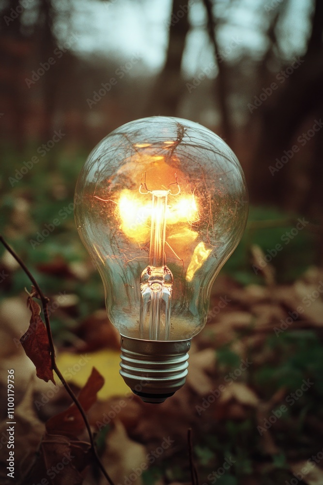 Poster a light bulb sits atop a tree branch, ready for illumination
