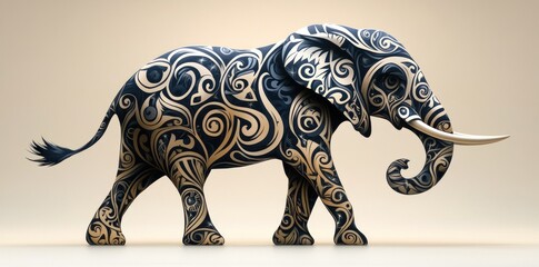 Fototapeta premium Ornate Elephant Design Artistic Tattoo Style Artwork