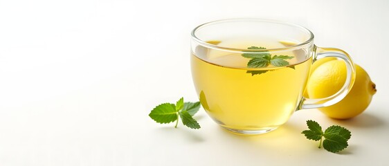 Refreshing Lemon Herbal Tea on a Bright Background