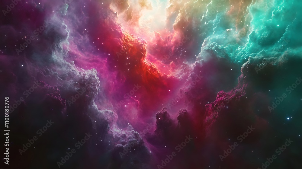 Wall mural a cosmic illustration showing colorful galaxies in a realistic style, featuring radiant stars and sw