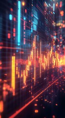 Obraz premium Colorful data patterns represent trading activity, capturing market fluctuations and trends in a dynamic and futuristic digital landscape