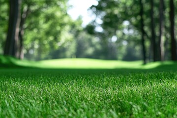 Naklejka premium A single golf ball sitting on a well-manicured grass, perfect for a golf course or sports-themed design