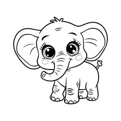 Obraz premium Coloring Pages For Childrens With Cute Elephant. Valentine Heart Coloring Book For Children