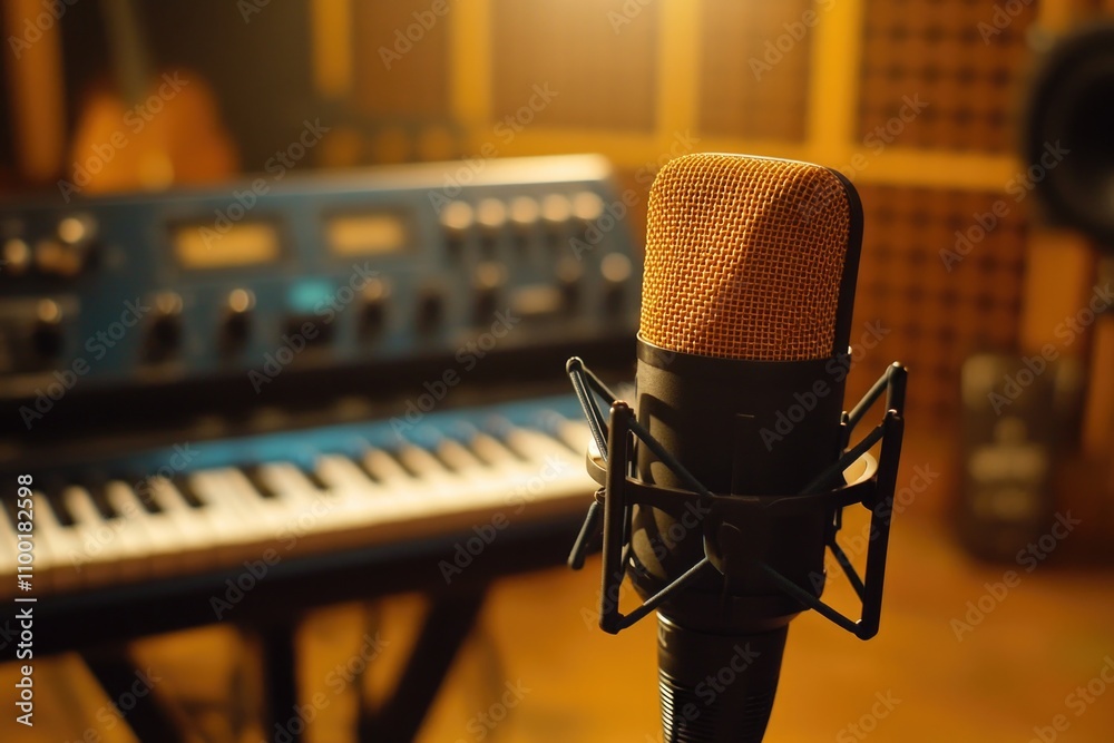 Poster Microphone and keyboard setup in a professional recording studio