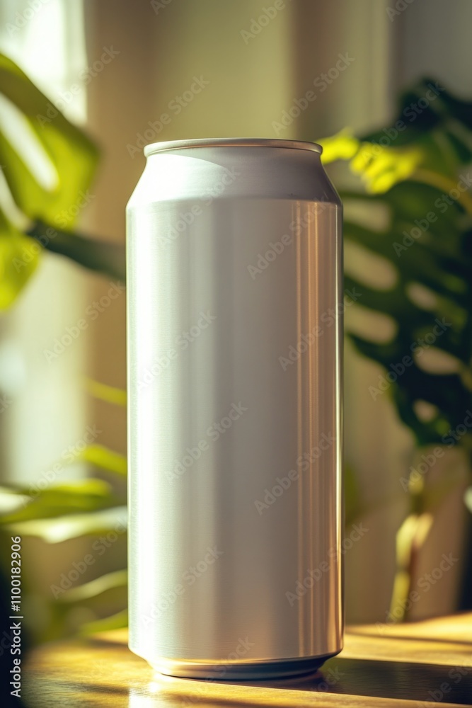 Aufkleber a can of beer sits on top of a wooden table, ready to be enjoyed