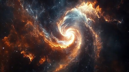 Obraz premium A high-definition 4K portrayal of a spiraling galaxy, featuring radiant nebulae and dense star formations. 